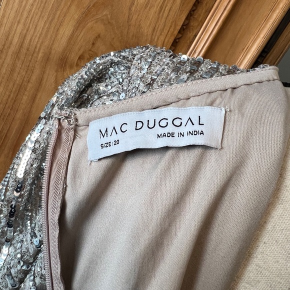 NWT Mac Duggal 93676 [20] Silver Beaded Lace Long Sleeve Midi Dress Cocktail - Picture 10 of 12